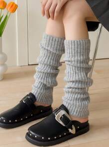 1 par de calentadores de piernas extra largos de punto para mujeres, calentadores de piernas con efecto moldear - Gris Oscuro - Ver 6