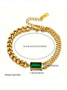 1 件不锈钢绿色锆石分层嘻哈手链，适合日常佩戴