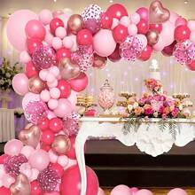 133pcs Rose Pink Balloon Wreath Decoration Set With 10-Inch Rose Gold Heart Shaped Foil Balloons, Ideal For Wedding, Valentine's Day, Bachelorette Party, Anniversary Celebration