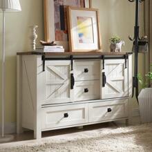 Dresser For Bedroom, With 4 Drawers And Sliding Barn Door, 48 Inch Wide Chest Of Drawers, Country Dresser With Shelf, Bedroom Dresser, Living Room, Entryway, White - White - View 2