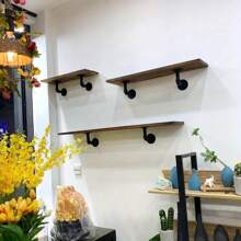 6 - Piece Set Of Industrial - Style Pipe Shelf Brackets: All - Metal, Rustic Design For Custom Wood Floating Shelves - Wall - Mounted With Screws Included - Variant1 - View 6