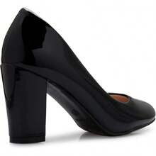 Tacones de plataforma de punta redonda clásicos para mujer con tacón alto en bloque - Adorable,-2025 - Patente negra* - Ver 6