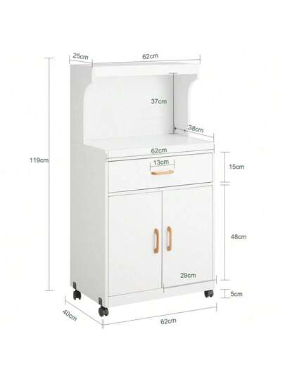SoBuy FSB12 Microwave Cabinet Wheels, Kitchen Cabinet, Trolley, Beverage Trolley Shelves, Doors Drawer, White, Dimensions (W D): Approx. 62 119 40 Cm view 2