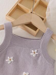 2pcs Baby Girls Knitted Romper & Sweater Set, Autumn/Winter - Mauve Purple - View 4