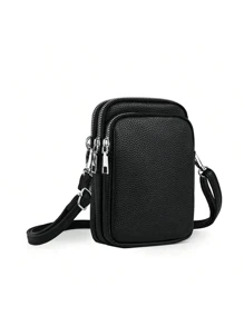 1pc Women's PU Leather Fashion Zipper Crossbody Phone Shoulder Bag, Multifunctional Handbag Wristlet Wallet