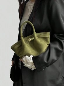 新款天鹅绒饺子手提包，小众设计，优雅迷你手提包，时尚街头潮流，轻巧，适合通勤，腕带，简约百搭单肩斜挎包，奢华女包