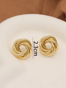1 对简约别致的编织独特时尚耳环，百搭设计，适合女性休闲或出席各种场合 - 金色 - 查看 4