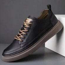Fashionable Four Season Plus Size Men's Shoes, Casual Loafers, Men's British Korean Version, Lace Up, One Foot Kick - màu đen - Xem 1