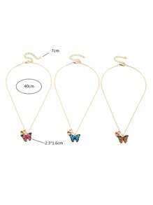 3pcs/Set Kids BFF Best Friend Series Colorful Butterfly Pendant Necklace Set, Suitable For Teenagers Boys Girls Daily Wear, Birthday/Holiday Gift