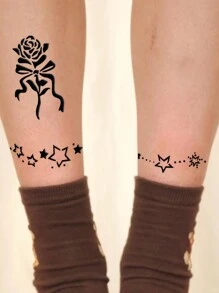 6 Stück große Cut Out Tattoo Schablonen, 131 kleine Vorlagen mit Blumen-, Tier-, Skorpion-, Buchstaben-, Schmetterlings-Mustern, personalisierte temporäre wasserfeste Fake Tattoo Aufkleber für Finger, Ohr, Schulter, Nacken, Schlüsselbein, unisex - Schwarz - Übersicht 6