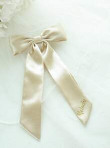 1pc Custom Name Hair Bow Barrette Personalized Gold Monogram Delicate Hair Bow Classic Hair Bow Satin Bow Hair Tie Brigitte Hair Bow Fit For Sleek Chic Ponytail Low Bun Gift For Her Wedding Gift, Wedding Hair Accessories, Spring Summer Bright Colors - Multicolor - View 12