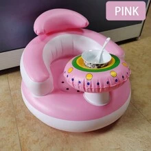 1 件卡通风格充气婴儿座椅，配有创新的碗架。室内和室外婴儿学习座椅，带内置气泵的充气婴儿椅，PVC 材料，适合 3 个月及以上幼儿的舒适支撑座椅，夏季地板椅，适合坐着和玩耍