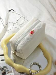 1 szt. Biała kratka pikowana kwiatowa kosmetyczka, modna i swobodna duża pojemność przenośne kosmetyczki z zamkiem błyskawicznym, niezbędne w podróży i na wakacjach kosmetyczki na podpaski higieniczne, wkładki, przewodowe słuchawki, słuchawki douszne, ładowarki, szminki, kosmetyki, perfumy, produkty do pielęgnacji skóry i urody, wystrój domu, dla mamy, kobiet, pielęgniarek, studentów, uczennic, kluczy, prezentów świątecznych