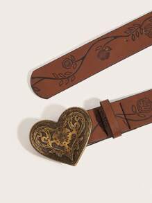 1 件复古合金扣印花 PU 女式腰带，适合西部牛仔风格夏季、秋季、万圣节