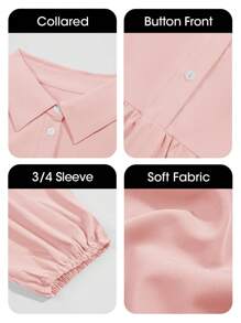 2026 Popular Fall Maxi Shirt Dress V Neck Vestidos Elegantes De Mujer Button Down 3/4 Sleeve Tiered Collared Flowy Design - Pink - View 4