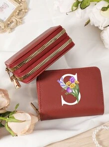 Burgundy Bag Charry Red Bag Wine Red Bag Large Capacity Multi Double Zipper Card Holder Wallet Business Card Holder Credit Card Holder Women For Women Wallet Mini Wallet Purse Wallet Card Wallet - Burgundy - View 7
