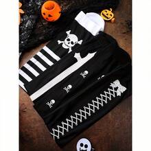 4 Pairs Skull & Stripe Print Thigh High Socks, Halloween Cosplay Festival Over-The-Knee Socks, Women's Socks & Tights - 黑色4雙 - 查看 8