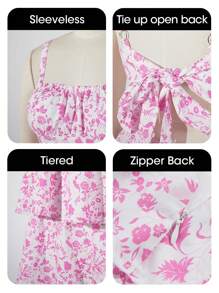 Women's Spaghetti Strap Sleeveless Ruffle Tiered Floral Maxi Dress For A Summer Romance - 粉色 - 查看 5