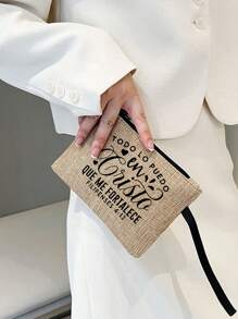 Bolso de mano de lino amarillo con estampado de corazón y letra, bolsa de maquillaje de lino amarillo, bolsa de compras de caqui amarillo, regalo del Día de San Valentín, bolso de mano de lino de gran capacidad para mujer. Es un bolso de mano portátil y de ocio con espacio de almacenamiento.