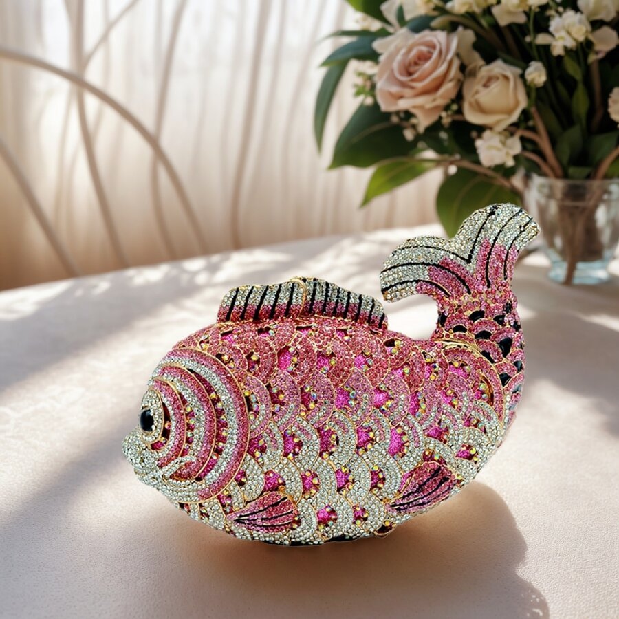 Elegant Fish-Shaped Crystal Clutch Formal Evening Bag - Hồng - Xem 1