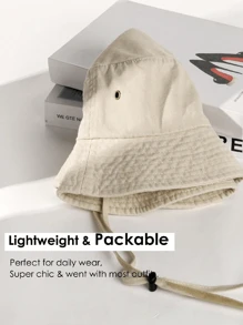 1 件女士纯色水洗可拆卸抽绳可调节渔夫帽，防风遮阳 - 米色 - 查看 5