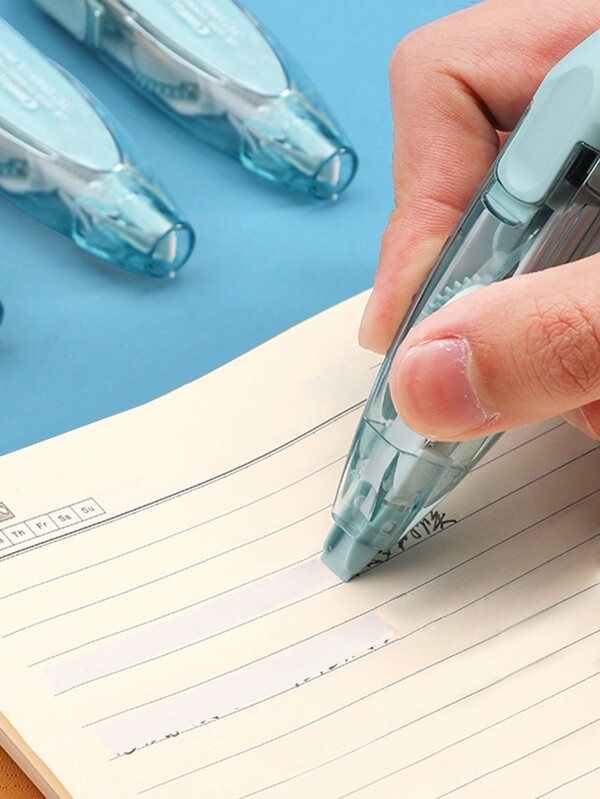 1pc Blue Pen-Shaped Retractable Correction Tape, High-Quality Student Use Large Capacity Refillable Corrector