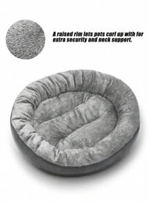 1pc Round Plush Pet Bed For Small/Medium Pets, Thick, Warm, Dark Grey, Soft Cat/Dog Bed Mattress Puppy Keep Dog Bed Cat Bed - Dark Grey - View 3