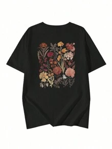 Women's Floral Print Loose Fit Crewneck Short Sleeve T-Shirt, Spring/Summer - Black - View 4