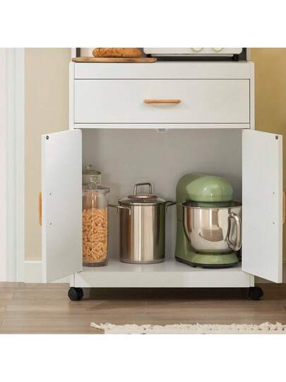 SoBuy FSB12 Microwave Cabinet Wheels, Kitchen Cabinet, Trolley, Beverage Trolley Shelves, Doors Drawer, White, Dimensions (W D): Approx. 62 119 40 Cm view 5