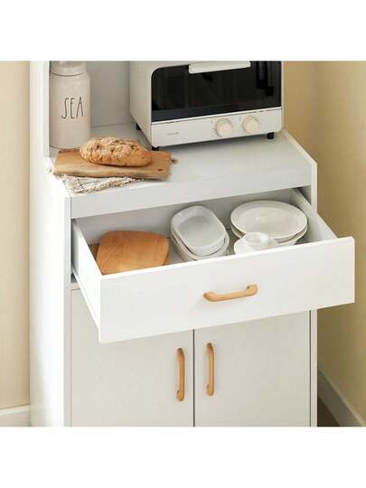 SoBuy FSB12 Microwave Cabinet Wheels, Kitchen Cabinet, Trolley, Beverage Trolley Shelves, Doors Drawer, White, Dimensions (W D): Approx. 62 119 40 Cm view 6