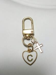Heart Shaped Pendant Keychain, Letter Bag Charm, Cross Decor, Jesus/God Themed Keyring, Alloy Fashion Charm Keychain With Carabiner, Personalized Letter Keychain, Suitable For Backpack, Wallet, Earphone Case, Ideal Gift For Friends, Family And Couples - White - View 14