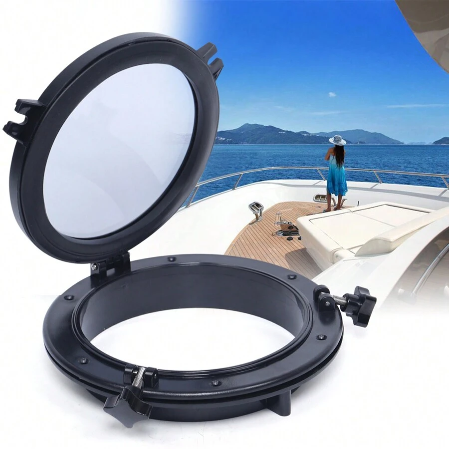 Quiltern Round Porthole (8 Inch), Yacht Marine RV Porthole Skylight Glass Window Decorative Window Watertight Window - Black - View 1