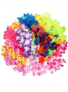 50pcs Hawaiian Flower Leis, Hawaiian Flower Necklaces, Tropical Hawaiian Floral Theme Party Favors, Hibiscus Flowers, Suitable For Summer Pool Parties And Hawaiian Themed Parties, Summer Decorations, Party Decorations And Supplies, Holiday Wedding Beach Birthday Decorations, Hawaiian Flower Leis Party Supplies (Random Colors) - Multicolor - View 5