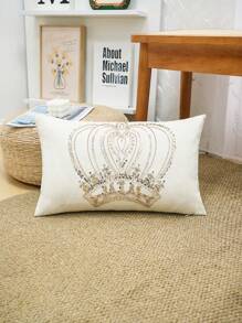 1pc Exquisite Bead Embroidery Cushion Pillowcase, Suitable For Multiple Room Types And Sizes, Machine Washable, Zipper Closure, No Pillow Core Gifts Birthday Graduation School Decor School Surprise Dormitory Decor Back To School Home Decor Room Decor School Supplies