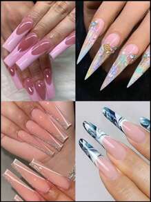 120pcs/Box Nail Art Crystal Nail Tips, Reusable Crystal Nail Extension With Patterns, Quick Gel Nail Extensions - Clear - View 2