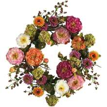 Nearly Natural 24" Peony Wreath, 24in, MixedMother's Day Easter