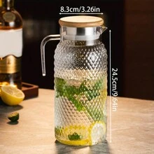 1 pièce Pichet en acrylique, bouteille de jus transparente en acrylique rayée. Pot à lait, à jus glacé avec couvercle, bouteille d'eau froide pour jus fait maison, thé, limonade