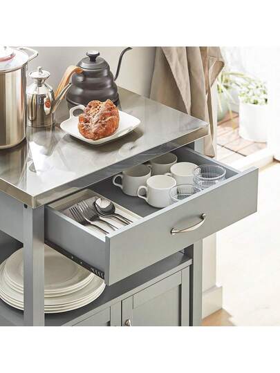SoBuy FKW22 SCH, Kitchen Trolley Cart Storage Serving Cabinet Stainless Steel Worktop view 8
