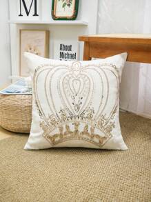 1pc Exquisite Bead Embroidery Cushion Pillowcase, Suitable For Multiple Room Types And Sizes, Machine Washable, Zipper Closure, No Pillow Core Gifts Birthday Graduation School Decor School Surprise Dormitory Decor Back To School Home Decor Room Decor School Supplies