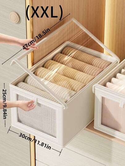 1pc Large Capacity Oxford Cloth Storage Box With Transparent Window, Dust Proof, Foldable Clothes Organizer Box, Easy To Install, Suitable For Bedroom, Back To School Essentials