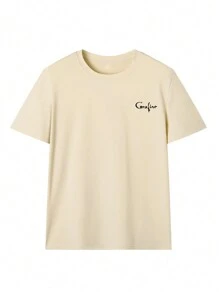 女式夏季卡通和口号图案圆领短袖 T 恤，休闲宽松百搭假日风格上衣，适合日常假日穿着的时尚夏季服装，女式万圣节服装，万圣节氛围，万圣节卡罗琳和幽灵图案 - 杏色 - 查看 5