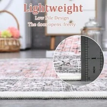 Large Area Rug, Boho Entryway Rug, Non-Slip Throw Rug For Bedroom, Low-Pile Office Dining Room Rug, Distressed Floor Carpet For Laundry, Pink - 9x12 - View 2