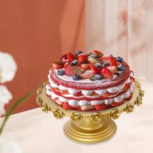 CNCEST Cake Stand, Rose Edged Cupcake Stand, Oval Cake Carrier, Elegant Decorative Cake Display Stand For Weddings, Birthdays, Parties, Gold - Gold - View 9