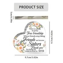1 pieza Decoración de sobremesa con forma de corazón, Decoración de sobremesa de acrílico transparente 2D, Diseño romántico en inglés "True Friendship", Decoración de sobremesa, Regalo de cumpleaños para buenos amigos, Regalo de Año Nuevo