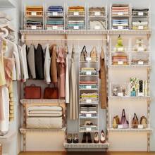 6 Tiers Hanging Closet Shelves Organizer With Name Plate S Hooks, Wall Mount&Cabinet Wire Storage Basket Bins, For Clothing Sweaters Shoes Handbags Clutches Accessories - White - View 2