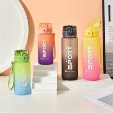 1pc Fashionable Gradient Color Sports Outdoor Student Couple Insulated Plastic Water Bottle With Strap, Large Capacity Tumbler Cup For Fitness, Student