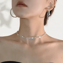 1pc Luxury Water Drop Rhinestone Claw Chain Soldered Rhinestone Necklace For Women, Perfect For Wedding, Engagement, Evening Party