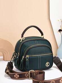 Bolso de hombro de mujer de alta calidad con forma de manzana, suave, de gran capacidad con múltiples compartimentos, bolso de mano versátil y de moda - Verde - Ver 1