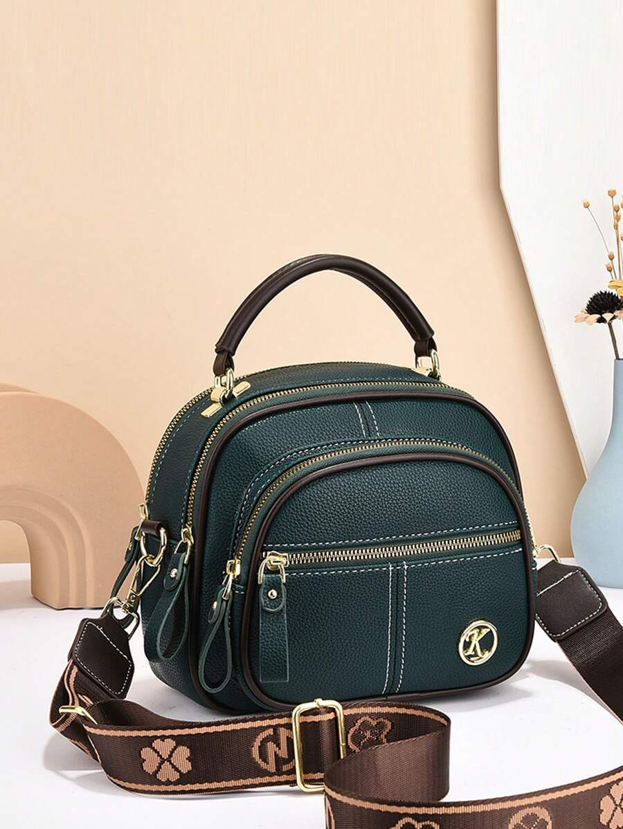Bolso de hombro de mujer de alta calidad con forma de manzana, suave, de gran capacidad con múltiples compartimentos, bolso de mano versátil y de moda - Verde - Ver 1