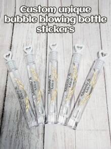 45pcs Wedding Bubble Tube Labels, Personalized Wedding Labels, Wedding Stickers Custom, Bubble Wand Label Clear, Bubbles Wedding Label, Bubble Party Custom Transparent Stickers, Multi-Functional High-Quality, Cute, Vintage, Custom, Personalized, Unique, Ideal Gifts For Him, Ideal Gifts For Her, Her, Girlfriend, Family, Friends, Son, School Students, Workers, Kids, Dining Room, Bathroom, Living Room, Bedroom, Office, Tea Room, School, Home, For Anniversaries, For Birthdays, For Weddings, For Graduation, For Housewarming,Wedding Essentials,Customized Wedding Crafts,Warm Ambience - Multicolor - View 10